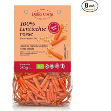 Dalla Costa Strozzapreti Makaronai 100% raudonieji lęšiai Be glitimo Ekologiški, pagaminti Italijoje Ekonominė pakuotė 8 x 250 g