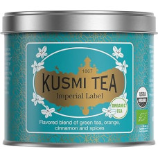 Kusmi Tea - Imperial Label - Organic Green Tea - Mix of Green Tea Chun Mee, Cinnamon, Cardamom, Orange Peel and Licorice - 100g Metal Tin Holds Approximately 50 Cups