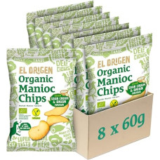 el origen Organic Manioc Chips Sour Cream & Onion Flavour 8 x 60 g - Vegan, Gluten-Free, Palm Oil Free, Direct from Ecuador, Extra Crunchy, Spicy & Fresh