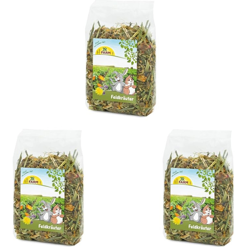 JR FARM Lauko žolelės | 3 pakuotės | 3 x 200 g | Papildomas pašaras visiems graužikams ir nykštukiniams triušiams | Džiovintos lauko žolelės su aromatiniais grūdų dribsniais ir daržovėmis