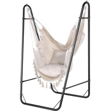 Heavy Duty Hanging Chair with Stand, Hanging Chair for Indoor and Outdoor Use, Maximum Load 150kg, Rocking Chair with Sturdy Metal Frame, Storage Bag, No Bar Design for Living Room