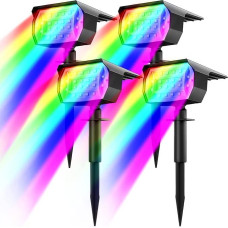 nipify RGB saulės žibintai lauke, 4 spalvingų saulės prožektorių pakuotė, IP65 vandeniui atsparūs saulės žibintai lauko sodui, saulės sodo žibintai keliui, kiemui, pėsčiųjų takui