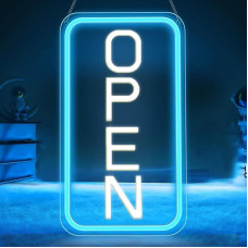 LightingWill Open Neon Sign, Open Sign LED with 12 V On/Off Adapter, Open Light Advertisements for Business Light Up Sign for Bar, Salon, Store, Cafe, Shop, Club, Blue/White, Vertical