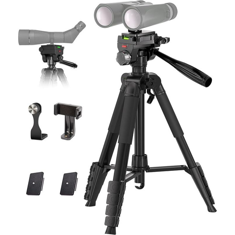 Lusweimi Fernglas-Stativ, 184 cm aliuminio Spektivstativ mit Adapter, 2 Schnellwechselplatten, Handyhalterung, Kompatibel mit Ferngläsern/Spektiven/Kameras/Handys, Aluminium, Schwarz