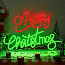 Merry Christmas Neon Sign Red & Green Letters Christmas Neon Lights Merry Christmas Dimmable Acrylic Neon Light with Switch Novelty Lighting for Wall Decor