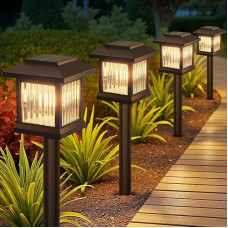 GEARLITE Saulės šviesos žibintai lauke 6 pakuotės saulės energija varomi vandeniui atsparūs automatinio įjungimo ir išjungimo ornamentai lauke, iki 10 valandų su 2800K LED šviesa, skirti kiemo kraštovaizdžio apdailai