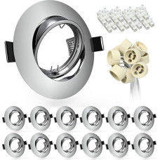 12x įleidžiami prožektoriai GU10 su rėmeliu LED prožektoriai 230 V Pasukamas apvalus montavimo rėmelis 68 mm Chromas Įleidžiami šviestuvai su GU10 lizdu, skirti LED arba halogeniniams šviestuvams