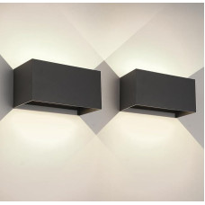 25 W LED sieninis vidaus/ lauko šviestuvas 3000 K lauko šviestuvas vidaus patalpose IP65 lauko šviestuvas Siena į viršų žemyn lauko sieninis šviestuvas sieninis vidaus patalpų šviestuvas su reguliuojamu spindulio kampu šiltai balta, juodas, 2 vnt.