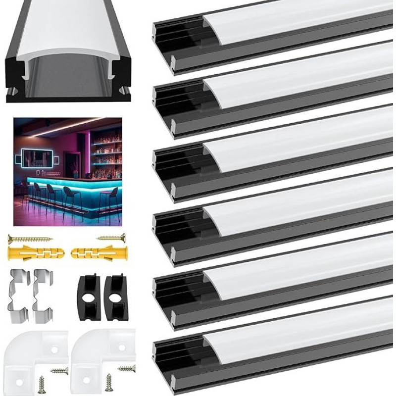 LED profilis, LED aliuminio profilis 6 x 1 m V formos aliuminio profilis, skirtas LED juostelėms / juostelėms / juostelėms / juostų galiniams dangteliams (1M-6U32-HB)