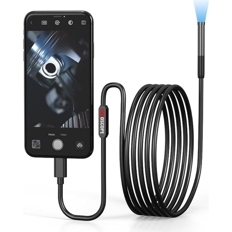 8 mm dvigubas objektyvas WiFi Industrial Pipeline Inspektionsgerät, Typ C Kompatibilität für Android-Geräte, IP67 wasserdichter Schutz, 2 0MP Auflösung, Weitwinkelansicht (1 M Dual-Objektiv)