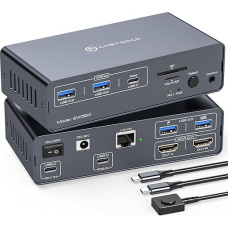 USB C dokas su KVM jungikliu 2 kompiuteriai 2 monitoriai 4K60Hz HDMI EDID 12-in-1 KVM dokas, skirtas dviems nešiojamiesiems kompiuteriams, jungiantis EIN 1G Ethernet 5 USB A/C Geräte & SD/microSD Kartensteckplätze