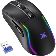 TECKNET belaidė žaidimų pelė, RGB įkraunama pelė su 24000 DPI, 2.4G/USB-C/Bluetooth ergonominė žaidimų pelė su 6 programuojamais mygtukais, 1000 Hz užklausų dažnis, 300 IPS, skirta PC/Mac žaidėjams