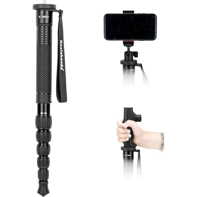 koolehaoda Fotoaparato monopodas aliuminio nešiojamas sulankstomas tik 17 colių kompaktiškas kelionių monopodas fotoaparatams, veidrodiniams fotoaparatams ir DSLR, lengvai nešiojamas 6 sekcijos iki 63 colių