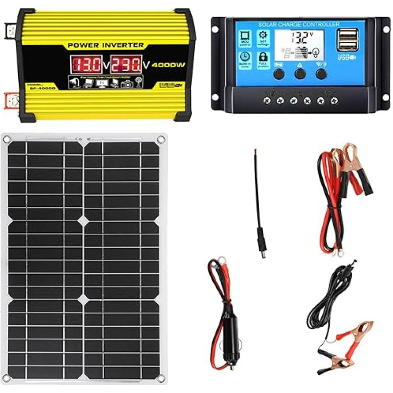 Visa saulės sistema - 300W inverteris su 2 USB prievadais | 2V/220V/110V | 18W 12V saulės kolektorių panelė 300W inverterio įkroviklis | DC 12V į AC 110V/220V saulės energijos keitiklis 30A valdiklis su 2 USB prievadais