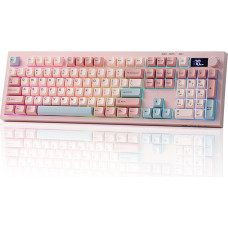 EPOMAKER Aula S102 PRO membraninė žaidimų klaviatūra su TFT ekranu, medijos mygtukais ir skaičių klaviatūra, BT/2.4G/USB, RGB, kreminė silikono struktūra, tyli klaviatūra kompiuteriniams žaidimams ir biurams (rožinė)