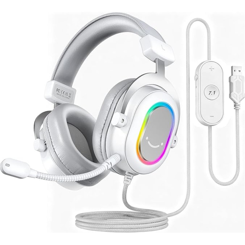 FIFINE Gaming Headset with Microphone, Over Ear Headphones with Cable, USB Headset for PC PS4 PS5, RGB Headphone with 3 EQ Modes, Surround Sound and Ear Pads