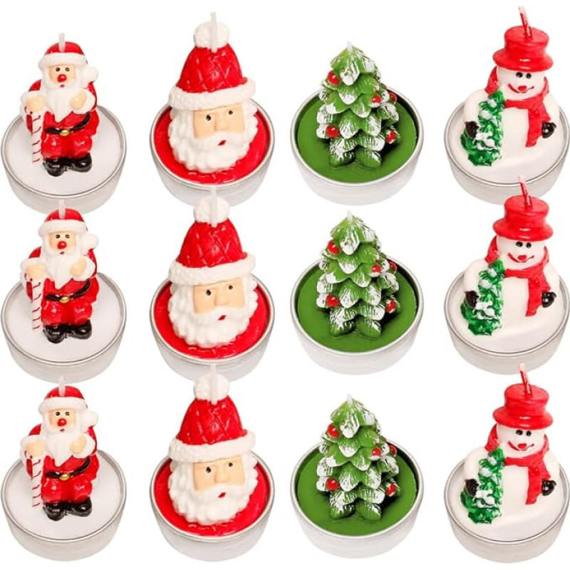 Mini kalėdinės žvakės, arbatos žvakės, 12 kalėdinių žvakių pakuotė, Kalėdų senelis, sniego žmogus, kalėdinės arbatos žvakės, kalėdinės arbatos žvakės namams, vestuvėms, vakarėliams, dovanoms