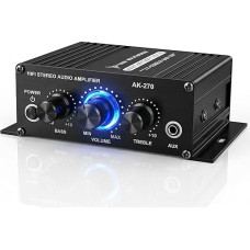 12 V Mini Amplifier, 2 Channel 400 W Peak Powerful Amplifier Class AB HiFi Stereo Bass Control RCA AUX Input for Passive Speakers Home PC TV Mobile Phone DVD (Power Supply Not Included)