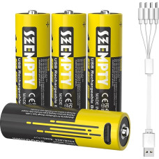 AA 3000 mWh USB įkraunamos baterijos, 4 pakuotės, 2000 mAh dvigubo A 1,5 V ličio USB-C Pila įkraunama baterija su 4 in 1 USB-A į USB-C įkrovimo kabeliu, daugiau kaip 1200 ciklų