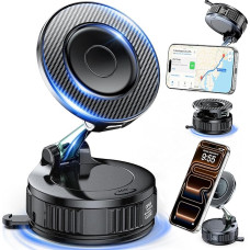 EGV Mobile Phone Holder Car Magnet - Upgraded Vacuum Suction Cup Car Magnetic Holder, 360° Rotatable, Compatible with MagSafe Devices, Car Mount for iPhone & All Smartphones, Black