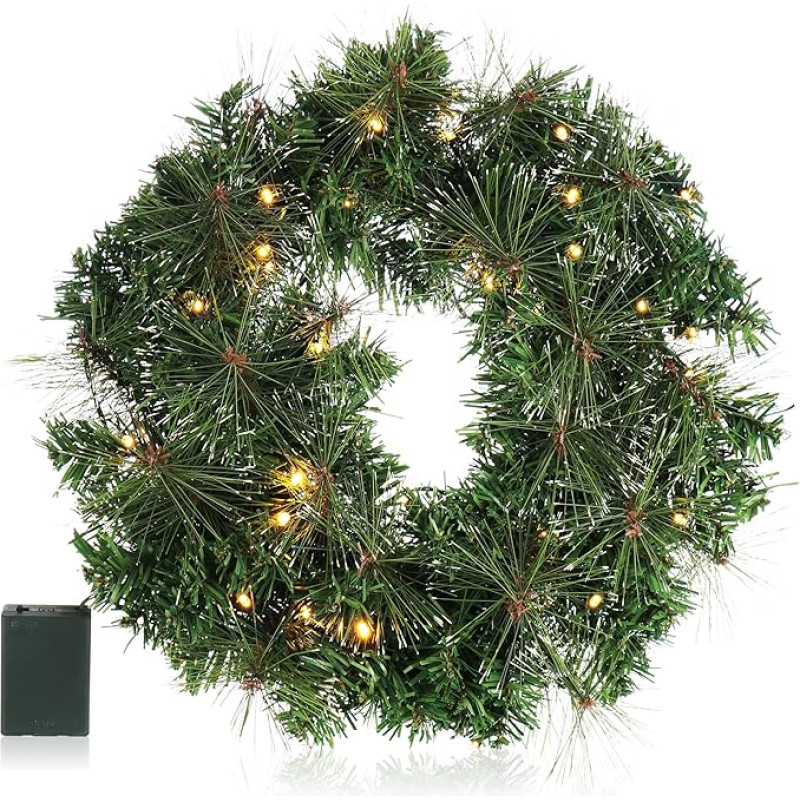 COM-FOUR LED durų vainikas Kalėdų advento vainikas su LED apšvietimu Puiki kalėdinė dekoracija 40 šiltos baltos šviesos diodų su laikmačiu