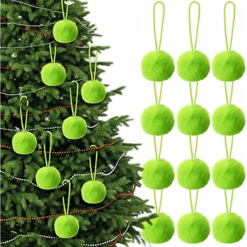 Geiserailie 12 Pack Furry Christmas Baubles for Christmas Tree, 2.3 Inch Fluffy Christmas Baubles Ornaments Soft Pompom Balls Hanging Decorations for Party Decoration Christmas Wreath