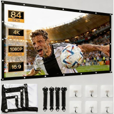 84 colių projektoriaus ekranas, 4K projektoriaus ekranas, itin storas, nešiojamas, nesiraukšlėjantis, dvipusis, 16:9 HD projektoriaus ekranas, tinkamas namų kinui ir lauko stovyklavimui