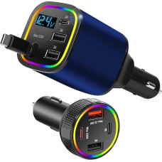 Cigarečių žiebtuvėlio USB, 4 prievadų USB cigarečių žiebtuvėlio adapteris 85,5 W ir 78 W 4 in 1 ištraukiamas automobilinis įkroviklis USB C su kabeliu, dvigubas automobilinis adapteris iPhone Android