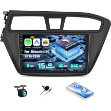 CAMECHO Android 15 Qualcomm Octa Core 4G + 64G automobilinis radijas Hyundai i20 (2015-2018) su Carplay Android automobilinė navigacija Dual WiFi 9 colių IPS ekranas su Navi Bluetooh5.1 FM/RDS + galinio vaizdo kamera