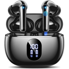 ZZU 2026 Bluetooth Headphones Wireless Bluetooth 5.4, In-Ear Headphones Bluetooth with 4 ENC Microphone, LED Display & 48 Hours Playtime, HiFi Deep Bass, IPX7 Waterproof Wireless Earbuds Black