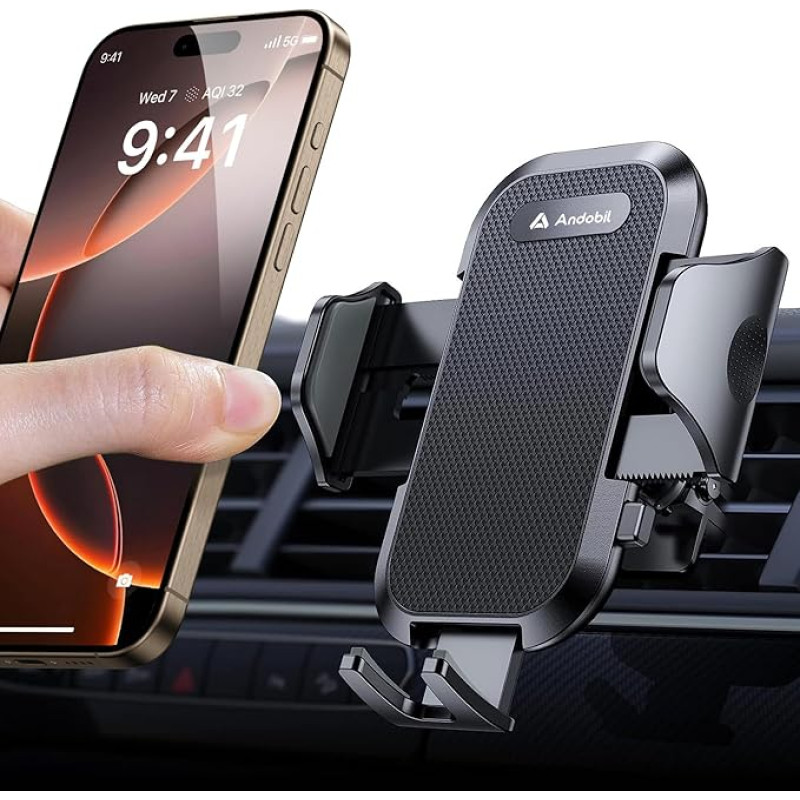 andobil Mobiliojo telefono laikiklis automobilyje Mobiliojo telefono laikiklis 2019 m. atnaujintas ventiliacijos laikiklis su 2 ventiliacijos spaustukais, universalus išmaniojo telefono laikiklis transporto priemonėms 360° pasukimas iPhone 11 11 Pro Samsu