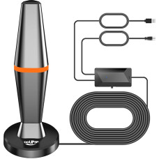 DVBT2 antena, patalpų antenos DVB-T ir DVB-T2 antenos su stiprintuvu, didelio nuotolio ir 360° priėmimo diapazono, patalpų antena televizoriams su stipriu magnetiniu pagrindu, tinka 4K 1080p ir visiems televizoriams