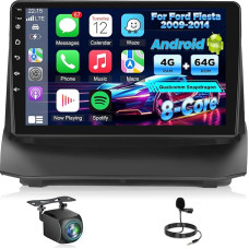 Core 4G + 64G Qualcomm Car Stereo for Ford Fiesta 2009-2014 with Wireless CarPlay Android Car, Android 15 10.1 Inch Touchscreen Radio with WiFi, GPS, Bluetooth 5.1, FM/RDS, DSP