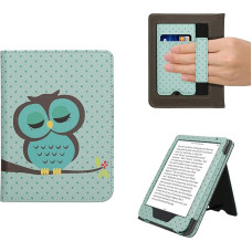 kwmobile Flip Cover Compatible with Kobo Clara BW/Clara Colour/Tolino Shine (5) / Shine Colour - dėklas su riešo dirželiu Owl Sleep Turquoise Brown Mint Green