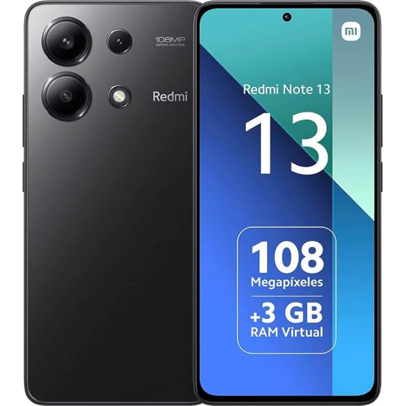 XIAOMI Redmi Note 13 4G atrakintas išmanusis telefonas, 8GB + 256GB aštuonių branduolių, 6,67 colių 120Hz AMOLED ekranas, 108MP triguba kamera, Snapdragon 685 procesorius, 5000mAh baterija, 33W greitas įkrovimas (vidurnakčio juoda)
