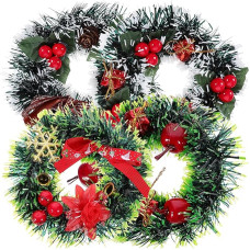 Toyvian 4 Stück Mini-Weihnachtskränze, künstliche kleine Weihnachtsgirlande für Zuhause, Party, Wand, Tür, Fensterdekoration, verschiedene Farben