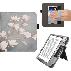 kwmobile Flip Cover Compatible with Kobo Kobo Libra Colour / Tolino Vision Colour - Case with Wrist Strap Magnolia Taupe White Blue Grey