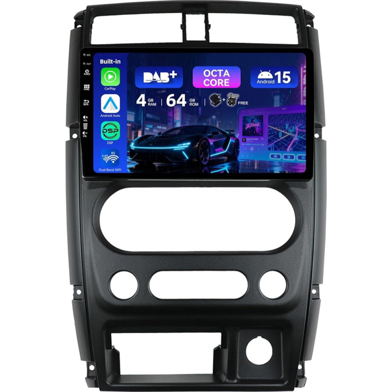 MSD [Integruotas DAB+] - Android 15 automobilinis radijas Suzuki Jimny 3 (2005-2019) GPS navigacijos radijas | CarPlay Android automobilio vairo valdymas Dual-Band WiFi DSP | 4G + 64G Octa-Core 2 DIN 9 colių |