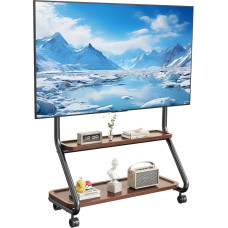 TV Stand Rollable, TV Stand with Wheels for 32-75 Inch Flat Curved Panel TVs up to 50 kg, TV Floor Stand with Metal Structure and Wooden Shelf for Office, School and Home (Black)