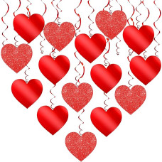 Glitzer, rotes hängendes Wirbelherz - 30 Stück | Valentinstag hängende Wirbel Herzen Dekorationen | Valentinstag hängende Dekorationen | Rote hängende Herzen Dekorationen für Decke, Fenster