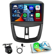 Inefala 4+64G Android 15 Autoradio für Peugeot 207 2006-2015 mit 9'' In-Cell Bildschirm Unterstützung Wireless Carplay und Android Auto Mirror Link Radio FM/RDS GPS WiFi BT SWC