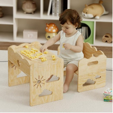 und Stuhlsets für Kindertisch, Tisch und Stuhl aus Holz, Montessori-Tisch, Montessori-Möbel, Kindertisch-Stuhl-Set, ideal für Mahlzeiten, Lernen und Spielen, einfach zu installieren