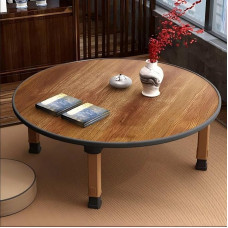Japoniško stiliaus sulankstomas apvalus kavos staliukas, aplinkai draugiškas sulankstomas stalas ir medinių grindų stalas, žemas valgomojo stalas Tatami, miegamasis (apvalus, 90 x 90 cm (35,4 x 35,4 colių))