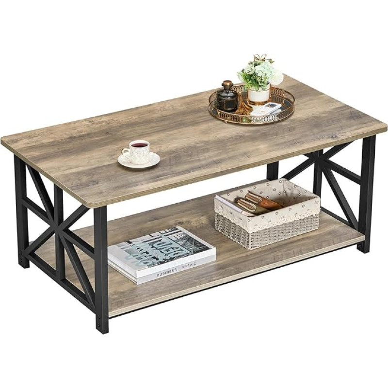 GreenForest Couchtisch & Beistelltisch Set - 100 cm runder Ecktisch + 50 cm Ablagetisch, stabil, Holz-Metall, Grau - mit gewaschener Holzoptik für Wohnzimmer, Schlafzimmer, Büro