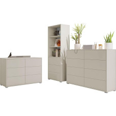 Mirjan24 Gesita I Living Room Set, Living Room Cabinet, Extension Wall, Set of 2 Chest of Drawers and Shelf, Handle-Free Opening System, Cupboard Wall Push to Open (Cashmere)