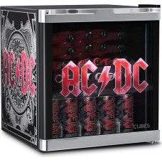 °CUBES AC/DC Mini Fridge 48 L - Drinks Fridge with Glass Door & Interchangeable Door Hinge Quiet & Energy Efficient (39 dB) Perfect for Bar, Office & Gaming Cult Design for Rock Fans