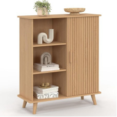 IDMarket - Šoninis bufetas su 3 lentynomis ir spinta 70 cm Juliette efekto lentjuostės ir medinės lentjuostės