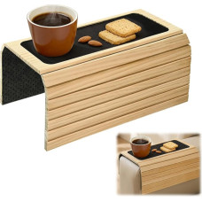 Sofa-Armlehnen-Tablett aus natürlichem Bambus, faltbarer Couch-Arm-Tisch mit schwarzem Untersetzer, rutschfester Sofa-Armlehnen-Organizer für Liegen und Sektionale, Couch-Armlehne, Tischtablett für