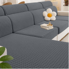 YSTELLAA Sofos sėdynės pagalvėlės užvalkalas, elastingas, elastingas pagalvėlių užvalkalas, universalus sofos sėdynės užvalkalas, neslystantis, sofos pagalvėlės užvalkalas, L formos, apsauginis užvalkalas sofai (1 vieta x 2 + šezlongas, šviesiai pilka)