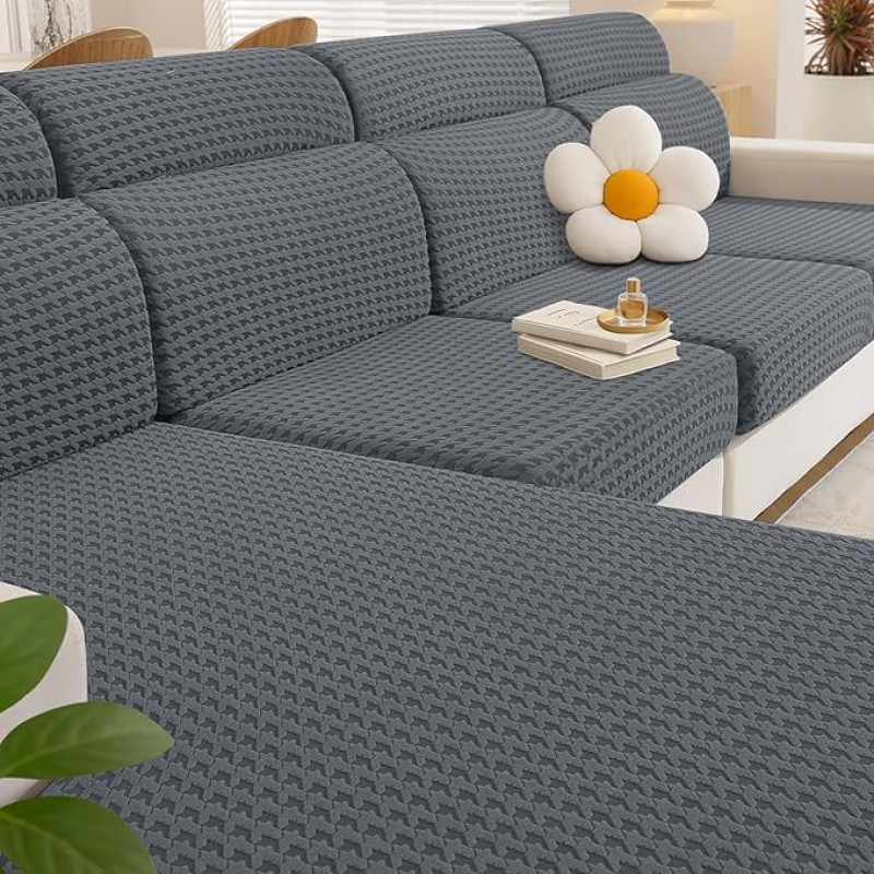 YSTELLAA Sofos sėdynės pagalvėlės užvalkalas, elastingas, elastingas pagalvėlių užvalkalas, universalus sofos sėdynės užvalkalas, neslystantis, sofos pagalvėlės užvalkalas, L formos, apsauginis užvalkalas sofai (1 vieta x 2 + šezlongas, šviesiai pilka)